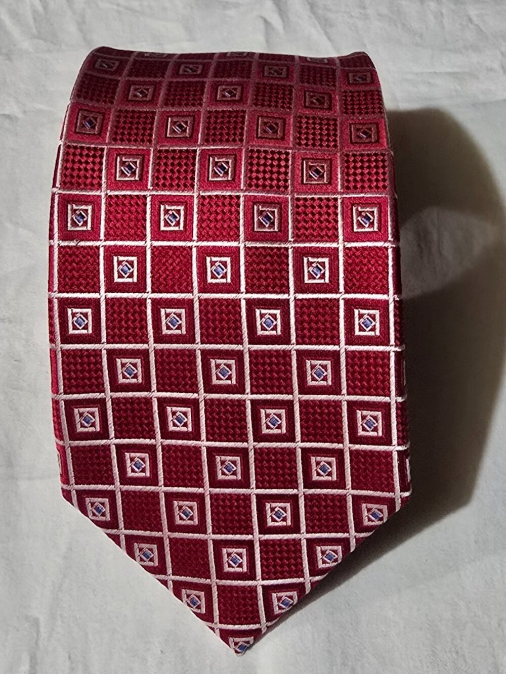 Donald J. Trump Signature Collection 100% Silk Necktie - Red Silver Blue Geo